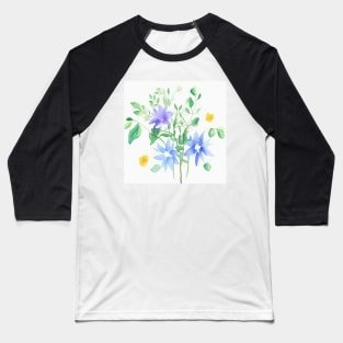 Blue Watercolor Flower Baseball T-Shirt